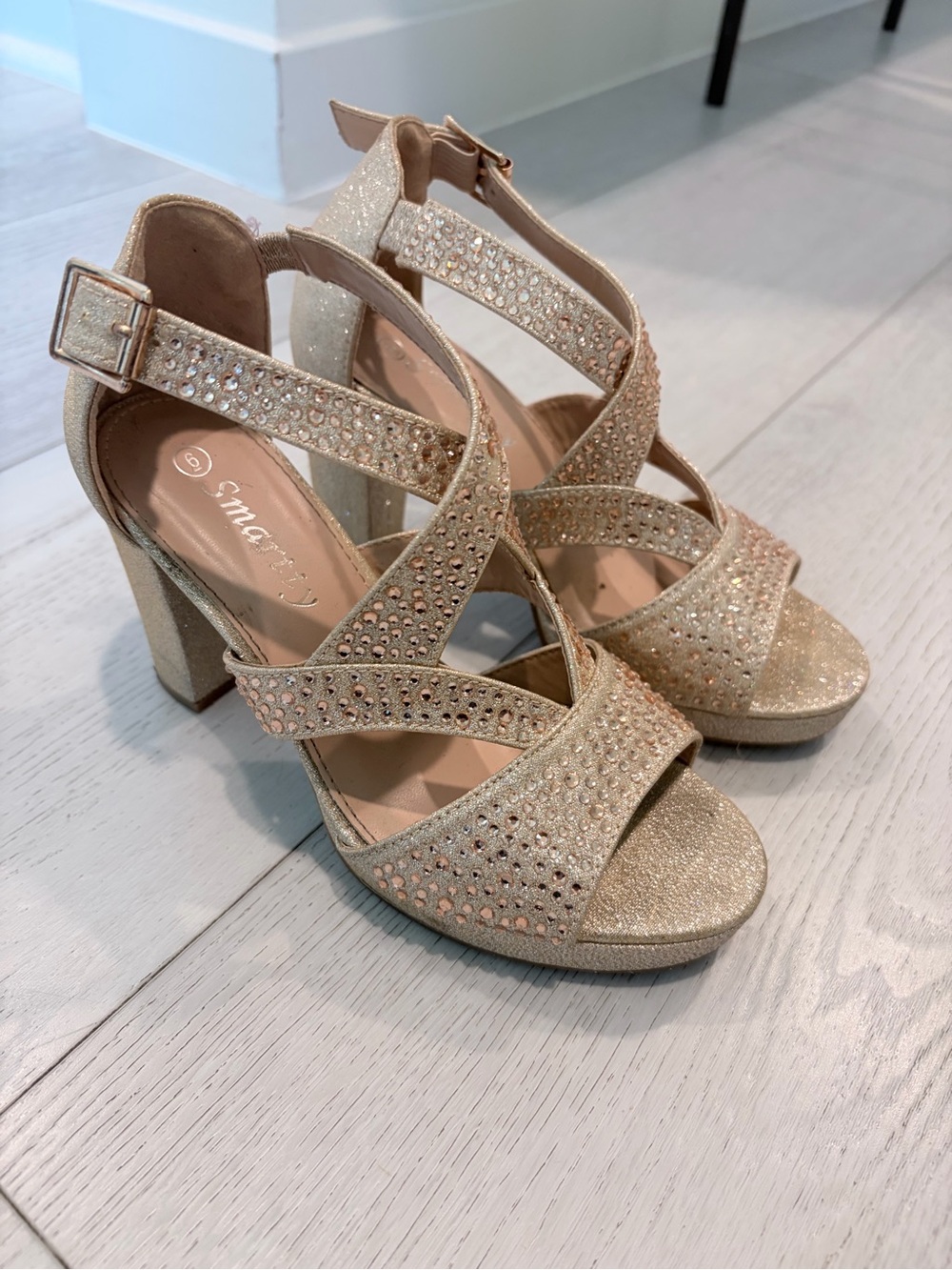Women's Rhinestone Strappy Platform Sandals - Gold - Picture 2 of 5